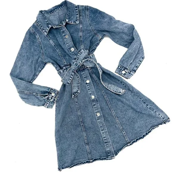 chinese dress ladies Amelia A-Line Dress, Denim – Alembika U.S main image 1